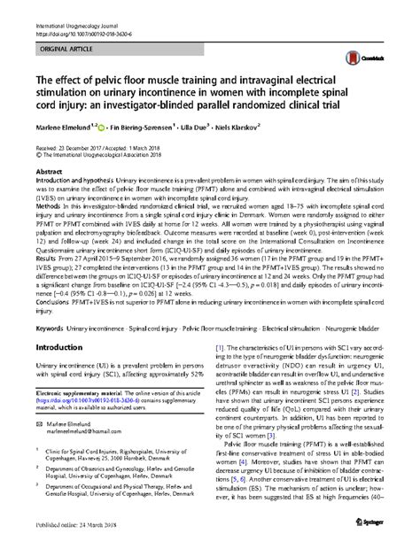 Effect of PFMT and IVES on Urinary Incontinence in Women with SCI: A ...
