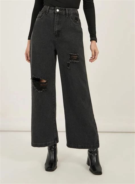 Styli High Rise Wide Leg Knee Distress Detail Jeans for Women | Best ...