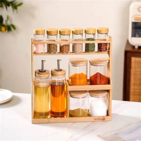Glass Spice Jar Set And Oil Bottles For Kitchen | Nestasia