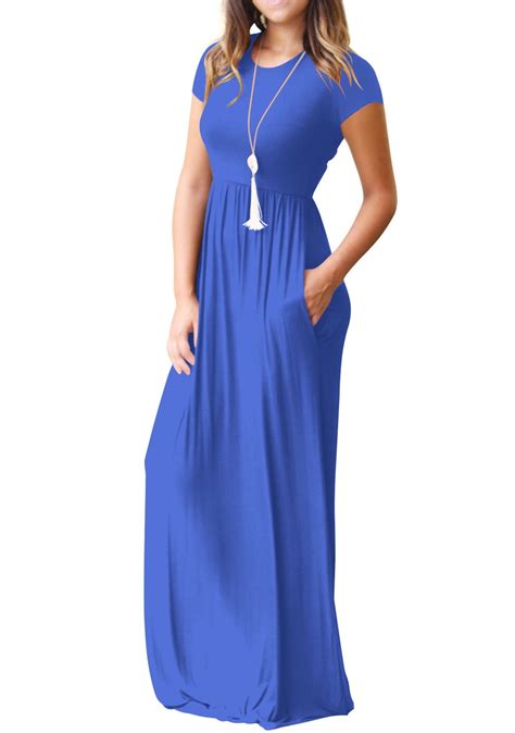 Mengpipi Women's Maxi Dresses Short Sleeve Long Casual Dresses Loose ...