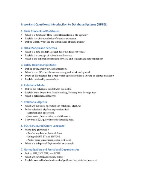 Important Questions Introduction to Database Systems Nptel - Important ...
