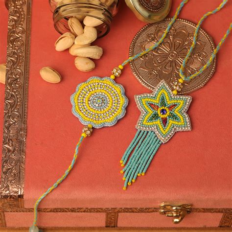 Blue & Yellow Bhaiya and Bhabhi Rakhi Set – The Knot Company