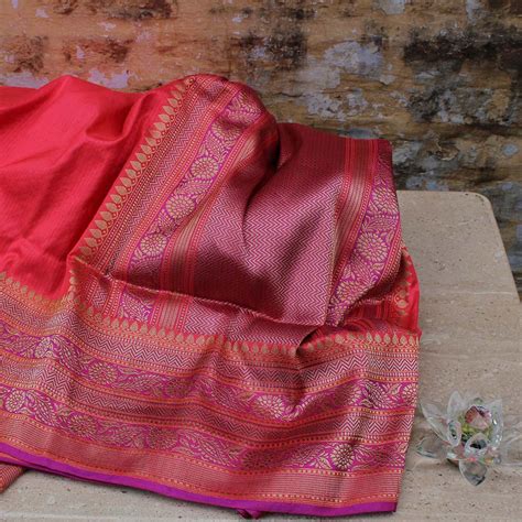 Orange Shot Color Pure Katan Silk Banarasi Handloom Saree - Tilfi