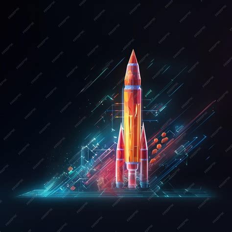 Rocket launch and schedule are growing low poly style abstract neon ...