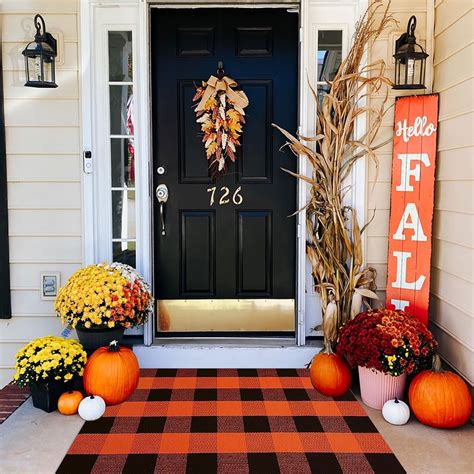 Amazon.com: Fall Outdoor Rug Orange Buffalo Plaid Outdoor Rug Cotton ...