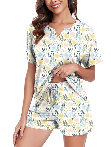 DreamFish Womens Pajama Sets 2 Piece Summer Ladies Short Sleeve Lounge ...