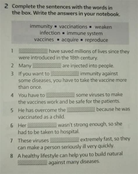 2 Complete the sentences with the words in the box. Write the answers ...