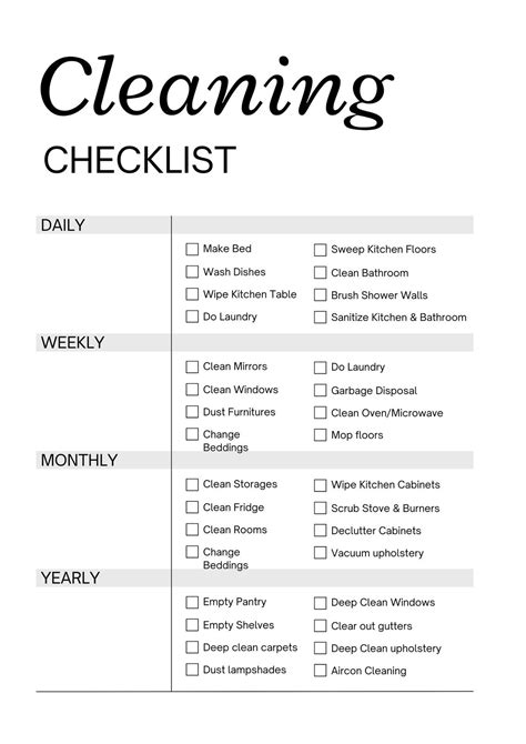 Cleaning List Templates