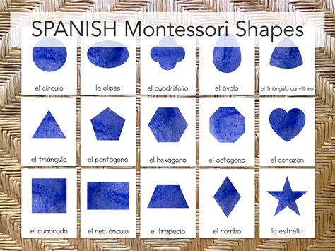 SPANISH Geometric Shapes 3 Part Cards, Watercolor: Montessori ...