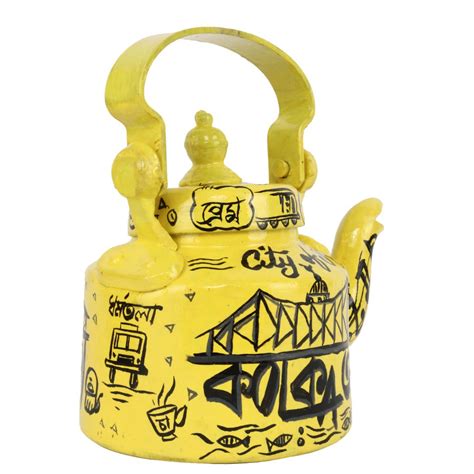 INDHA Kolkata City of Joy Yellow Colour Aluminum Hand-painted Tea/Coff ...