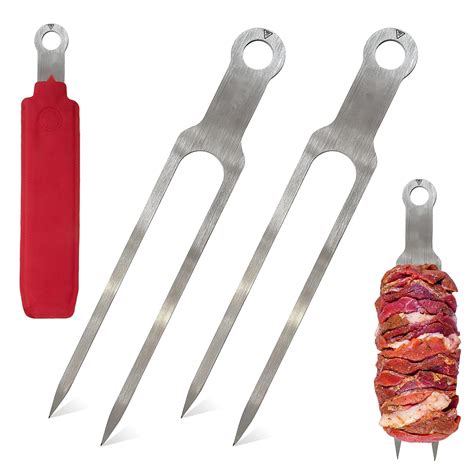 2 Stainless Steel Skewers BBQ Grilling Kabob Shawarma Meat Double ...