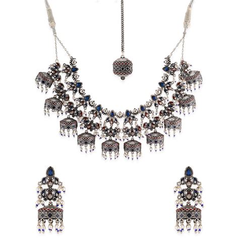 Arabian Nights Antique Silver Round Brass Jewellery Set – VOYLLA