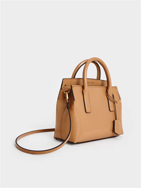 Toffee Rene Structured Top Handle Bag - CHARLES & KEITH IN