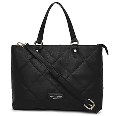Buy Accessorize London Women's Black Faux Leather Kayleigh Quilted ...