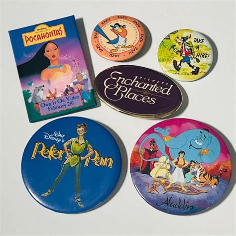 Disney Pin Back Buttons - Lot of 6 - Pocahontas - Aladdin - Pan - Goofy ...