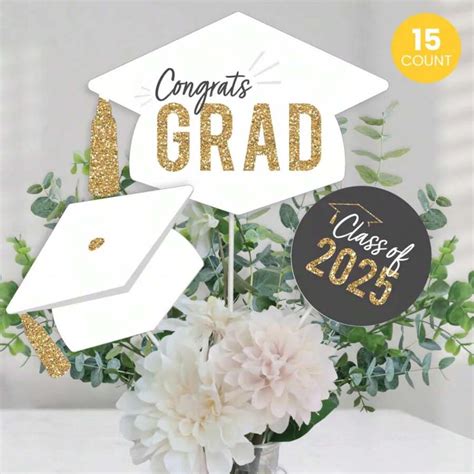 Big Dot Of Happiness White And Gold 2025 Graduation Party Centerpiece ...