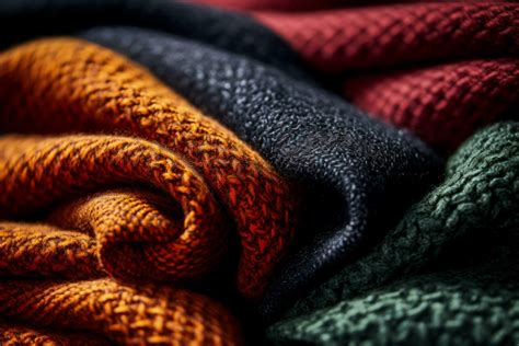 Close up imagery capturing the rich textures of woven woolen fabrics ...