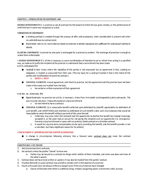 Contracts Outline - CHAPTER 1. INTRODUCTION TO CONTRACT LAW SECOND ...