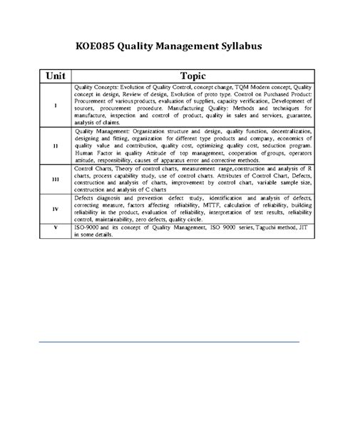 KOE085 Final Exam Unit 1 - Quality Management Notes and Concepts - Studocu