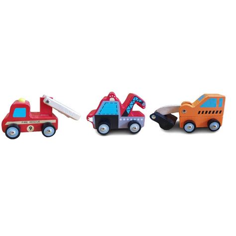 Buy Set of 3 Wooden Fire Brigade, Earthmover & Towing Truck Toys (1-3 ...