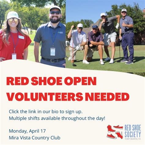 Only a few spots left to volunteer for the Red Shoe Open on Monday ...