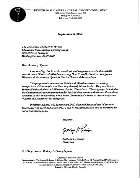 Executive Correspondence – letter to Chairman Principi from Under Secretary of Defense Michael ...
