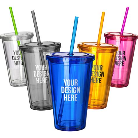 Marketing Double Wall Acrylic Tumblers with Straw (16 Oz., 6.25")