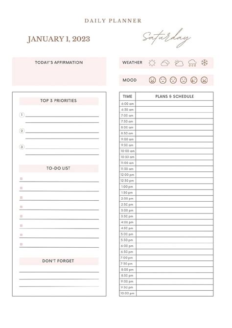 Daily Schedule Template Printable Free - astra.edu.pl