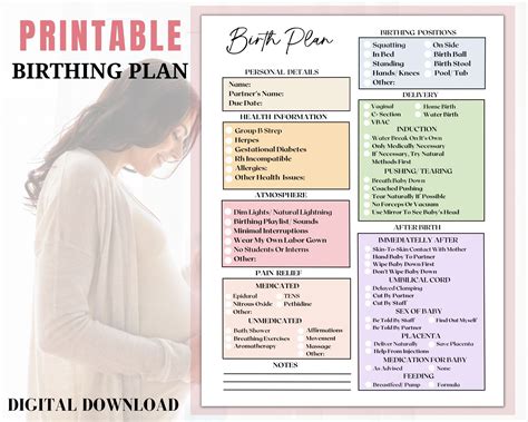 Printable Birth Plan Template Labor and Delivery Plan - Etsy