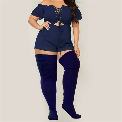 Womens Plus Size Thigh High Socks-Smokey Navy丨Moon Wood