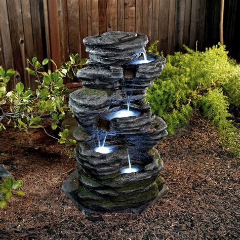 Style Selections 40.16-in H Resin Water Rock Waterfall Outdoor Fountain ...