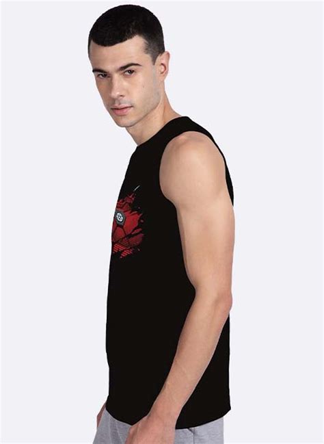 Men Black & Red Iron Man Of War Printed Innerwear Vest