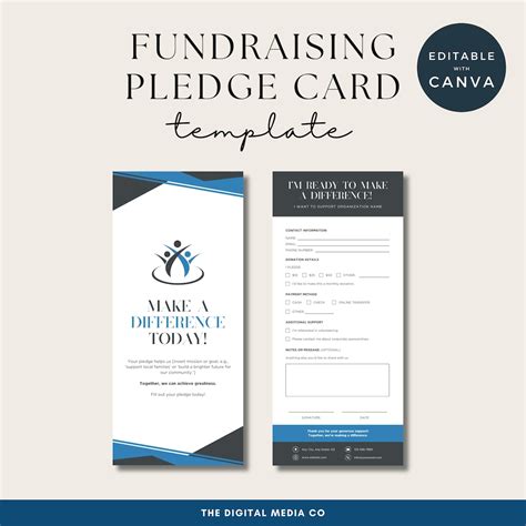 Fundraising Pledge Card Template, Editable Form for Charity Donations ...
