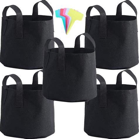 5 Gallon Grow Bag, 5 Pack Aeration Fabric Pots Heavy Duty Plant Grow ...