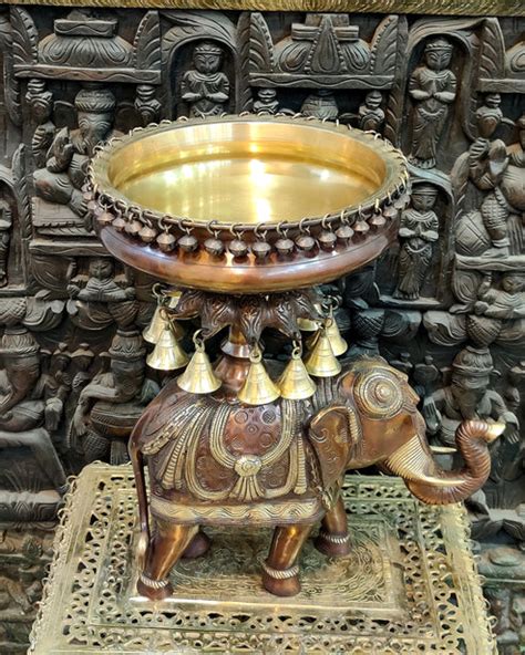 Buy Exquisite Brass Urli with Engraved Elephant statue 21" - Budhshiv.com
