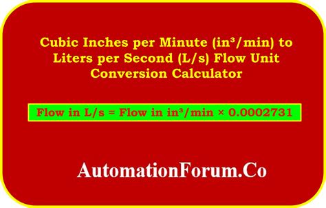 Cubic Inches per Minute (in³/min) to Liters per Second (L/s) Flow Unit ...