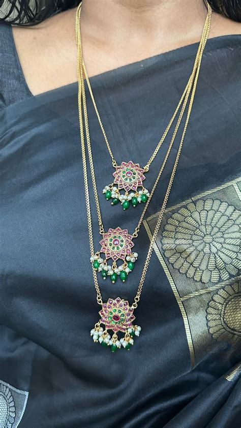 Kemp Flower Beaded Three Layered Chain - Kattam
