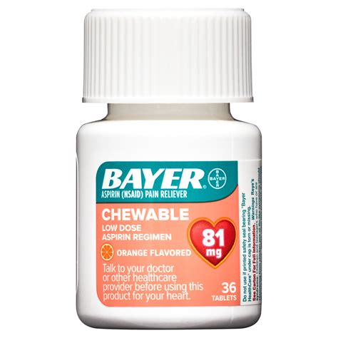 Bayer Chewable Low Dose Aspirin, 81mg, Protect Body, Pain Reliever ...