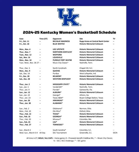 Kentucky Basketball Schedule Printable - Mom Printable
