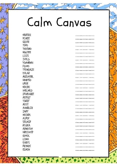 Calm Canvas Word Scramble worksheet activity by BrainyWords BrainyWords