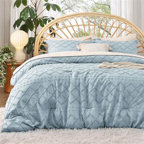 Amazon.com: Bedsure King Comforter Set - Dusty Blue Comforter, Boho ...