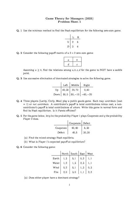 Game Theory for Managers (2025) Problem Sheet 1: Nash Equilibria ...