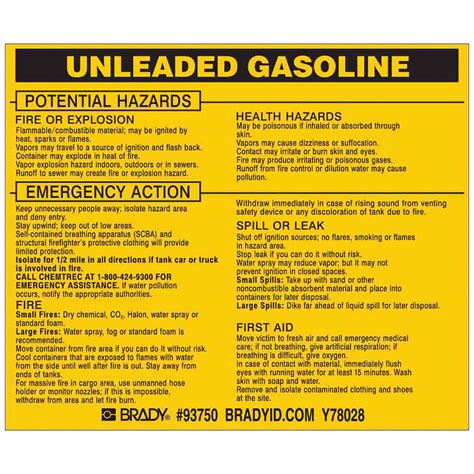Unleaded Gasoline, 3 1/2 in Ht, Right-To-Know Label - 20TH98|93750 ...