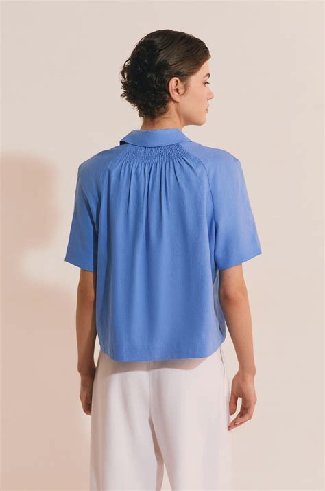 Blouse à manches courtes en lin mélangé BOLIVIO BLEU VIF - ETAM