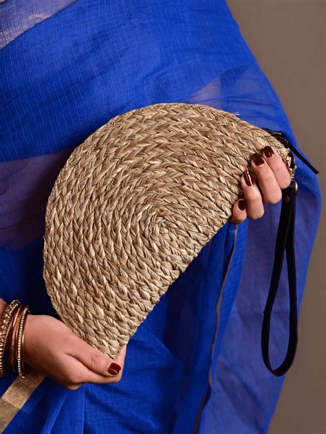 Handmade Zari Moon Clutch - Natural Gold