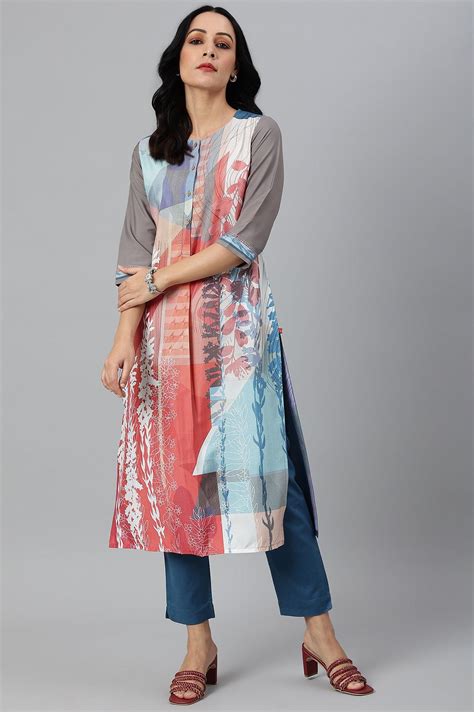Buy Multicoloured Panelled kurta With Grey Sleeves @ 1799 | W for woman ...