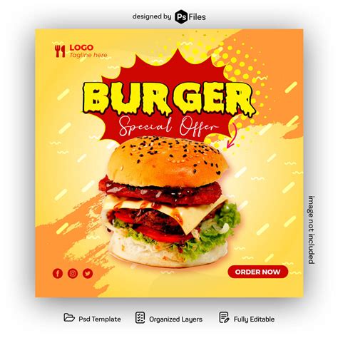 Free Special Burger Food Offer Instagram Post Design PSD Template - PsFiles