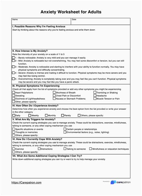 Anxiety Worksheets For Adults