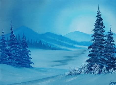 A cold winter scene oil painting "Winter's Chill" on 18x24 canvas ...