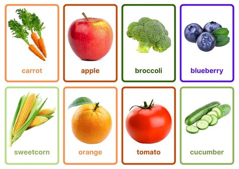 Fruits and Vegetables Flashcards Printable Download